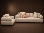 3 Seater Beige Sofa With 6 Pillows