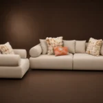 3 Seater Beige Sofa With 6 Pillows