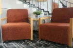 Burnt Orange Singles With Natural Wooden Arms