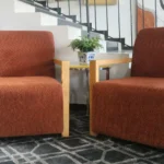 Burnt Orange Singles With Natural Wooden Arms