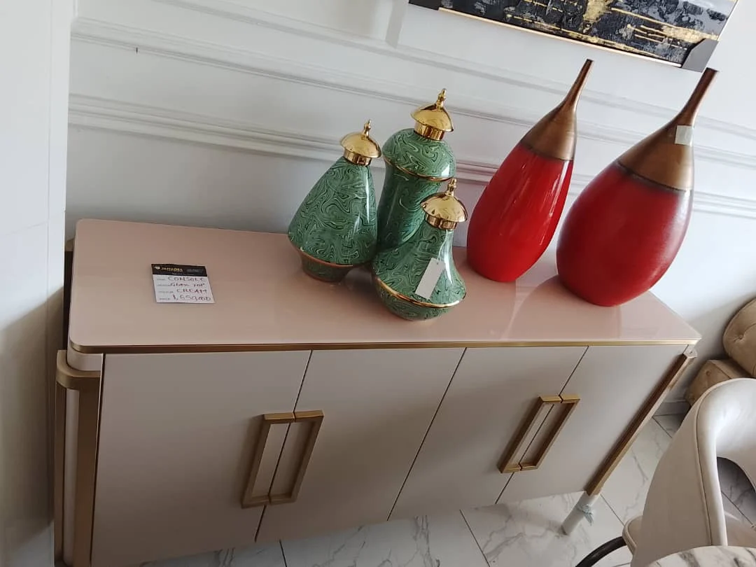 Glass Top Cream and Gold Console