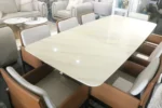 Burnt Orange And Cream Leather 8 Seater Dining