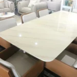 Burnt Orange And Cream Leather 8 Seater Dining