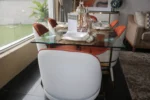 Glass Table Top Orange And Off White 6 Seater Dining
