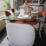 Glass Table Top Orange And Off White 6 Seater Dining