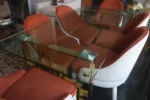 Glass Table Top Orange And Off White 6 Seater Dining - Image 4