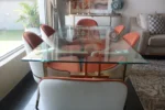 Glass Table Top Orange And Off White 6 Seater Dining - Image 3