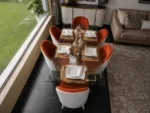 Glass Table Top Orange And Off White 6 Seater Dining - Image 2