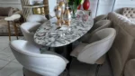 Green And Cream Marble Table Top Cream 8 Seater Dining - Image 3
