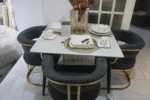 White Marble Top Dark Blue 4 Seater Dining - Image 4