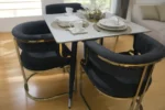 White Marble Top Dark Blue 4 Seater Dining