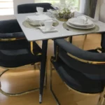 White Marble Top Dark Blue 4 Seater Dining
