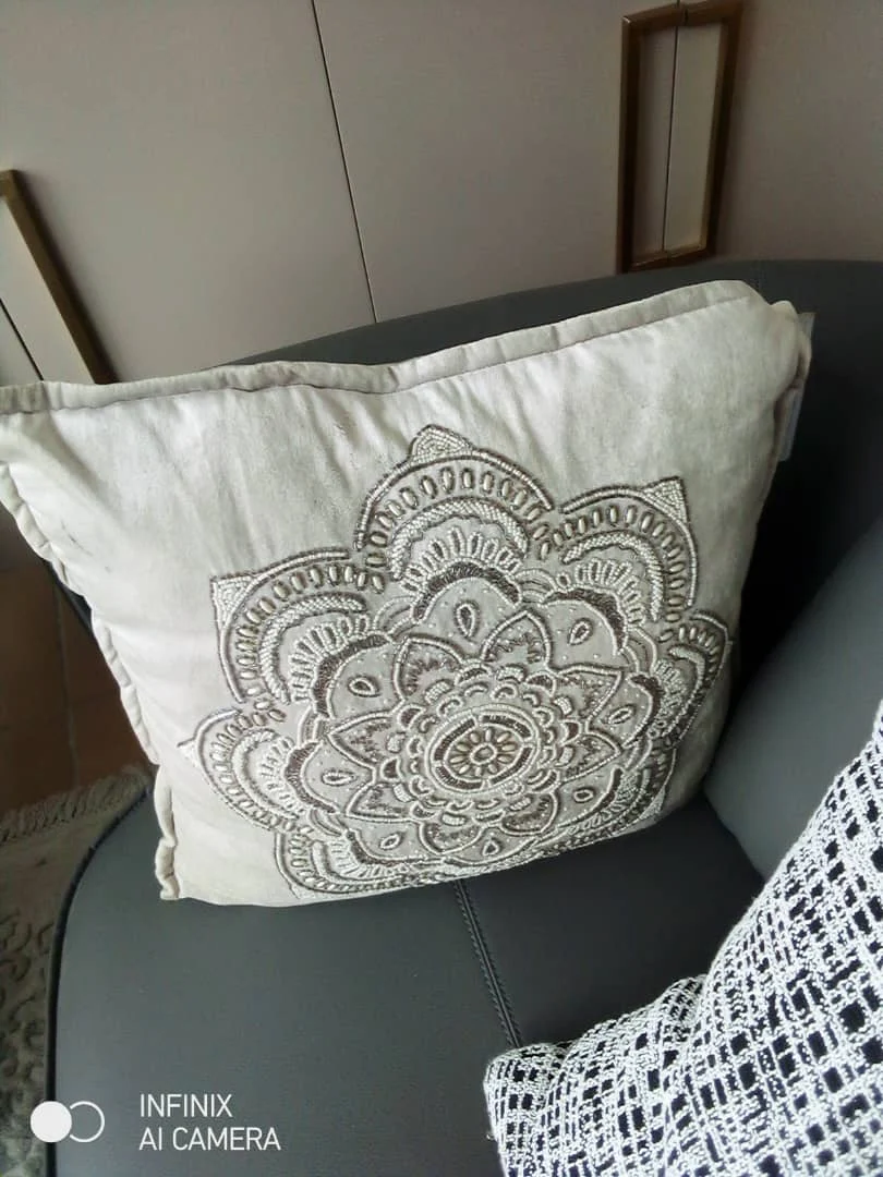 Small Brown Sequenced Embroidery Fibre Pillow
