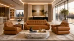 5 Seater (3,1,1) Block Design Brown Leather Sofa - Image 6