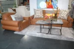 5 Seater (3,1,1) Block Design Brown Leather Sofa - Image 2