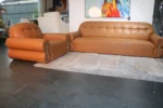 5 Seater (3,1,1) Block Design Brown Leather Sofa - Image 3
