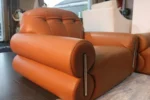 5 Seater (3,1,1) Block Design Brown Leather Sofa - Image 4