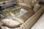 6 Seater (3,3) Light Brown Pleat With Buttons Sofa With 4 Pillows - Image 3