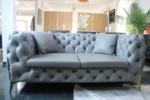 7 Seater (4,2,1) Chesterfield Grey And Cream Leather With Button Sofa - Image 4