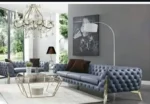 7 Seater (4,2,1) Chesterfield Grey And Cream Leather With Button Sofa - Image 2