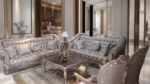 Gold And Brown Royal 8 Seater (3,3,1,1) Sofa Set With 8 Seater Dining Centre Table Console/Mirror 2 - Image 3