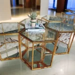 Glass and Gold Steel Side Table