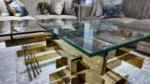 Gold Steel Square Glass Top 2 in 1 Centre Table - Image 3