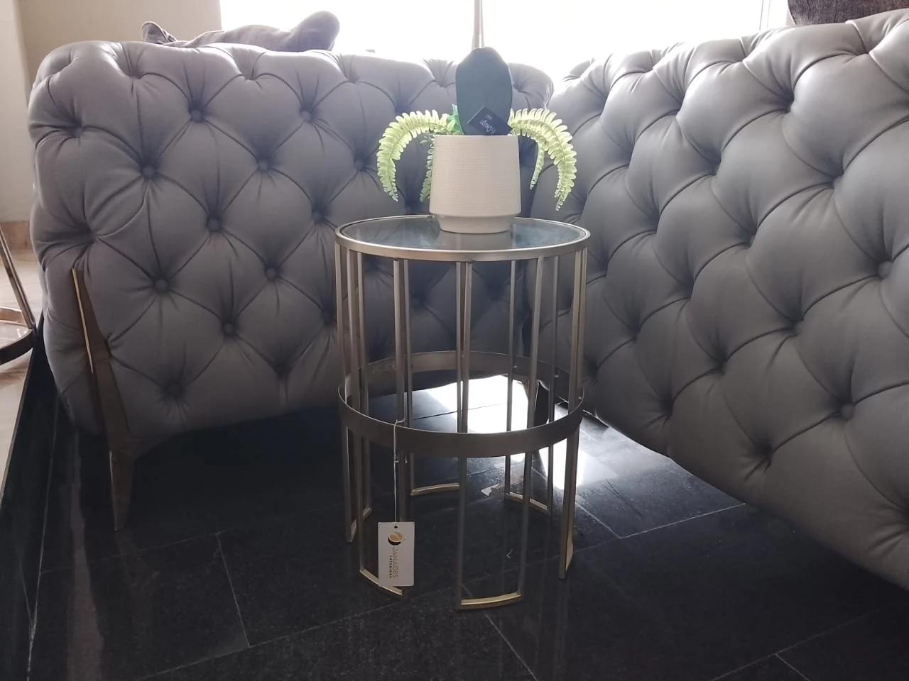 Gold Steel and Glass Top Side Stool