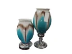 2 in 1 Blue Brown and Cream Decorative Flower Vase - Image 3