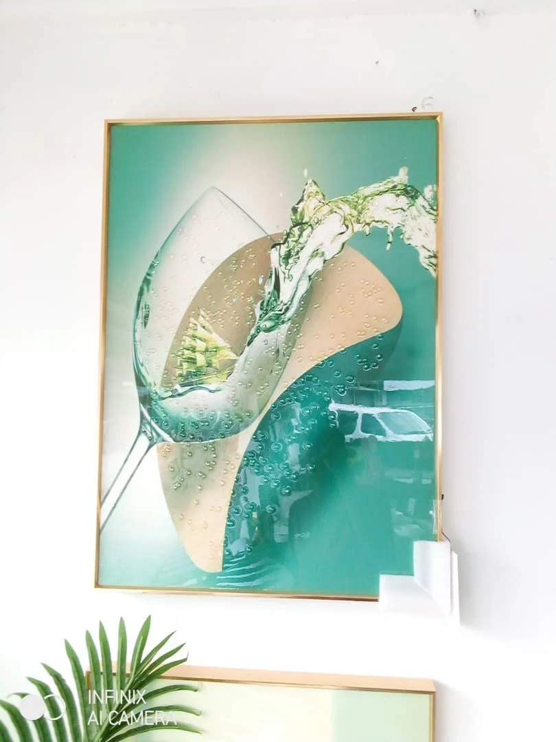 Green and Gold Water Glass Cup Picture Wallframe