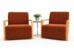 Burnt Orange Singles With Natural Wooden Arms