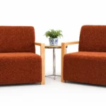 Burnt Orange Singles With Natural Wooden Arms