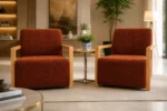 Burnt Orange Singles With Natural Wooden Arms - Image 2
