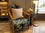 Blue Gold And White Flowered Singles With Golden Arm Rest - Image 2