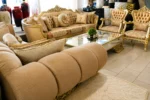 Gold Royal Set 8 Seater (3,3,1,1) Sofa Set With Centre Table And 2 Side Stools - Image 2