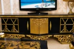 Black Gold And Cream Royal 8 Seater (3,3,1,1) Sofa Set With 6 Seater Dining Centre Table Console/Mir - Image 2