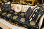Black Gold And Cream Royal 8 Seater (3,3,1,1) Sofa Set With 6 Seater Dining Centre Table Console/Mir - Image 3