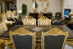 Black Gold And Cream Royal 8 Seater (3,3,1,1) Sofa Set With 6 Seater Dining Centre Table Console/Mir