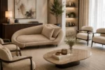 Brown Love Seat with 2 Pillows - Image 3
