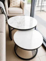2 in 1 Black and White Marble Top Centre Table